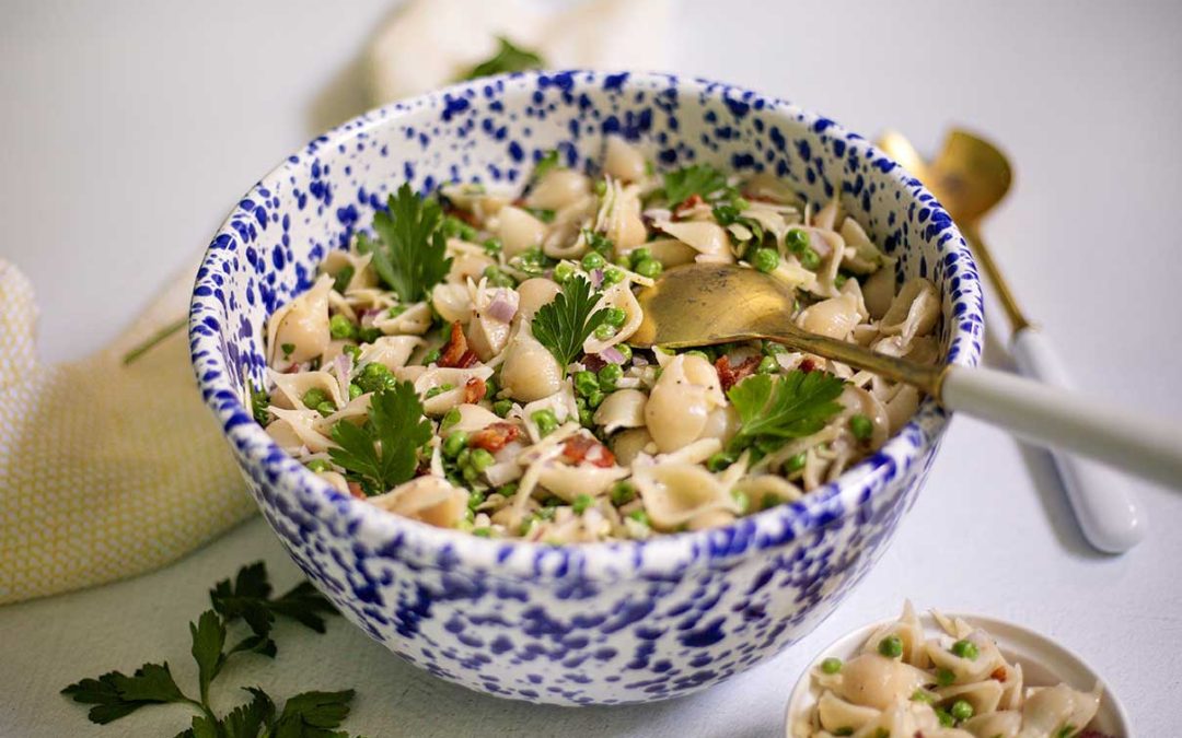 Creamy Gluten Free Pasta Salad With Bacon & Peas