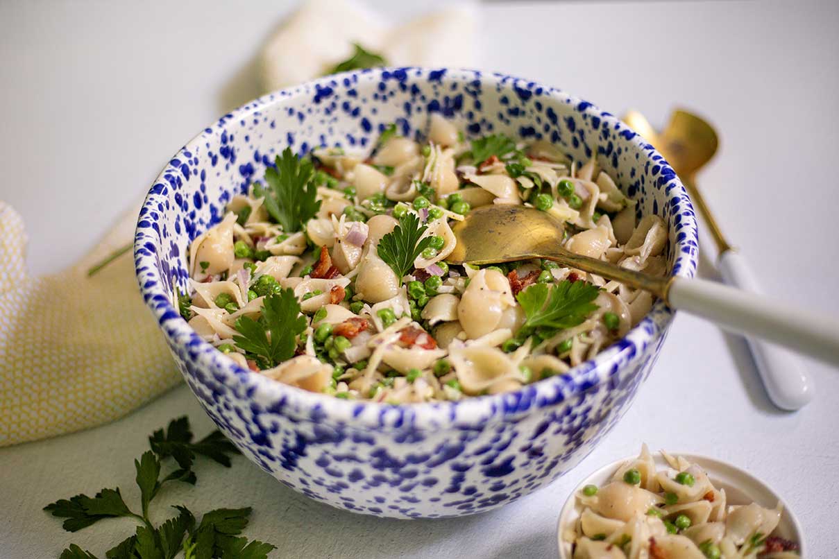 Creamy Gluten-Free Pasta Salad With Bacon & Peas