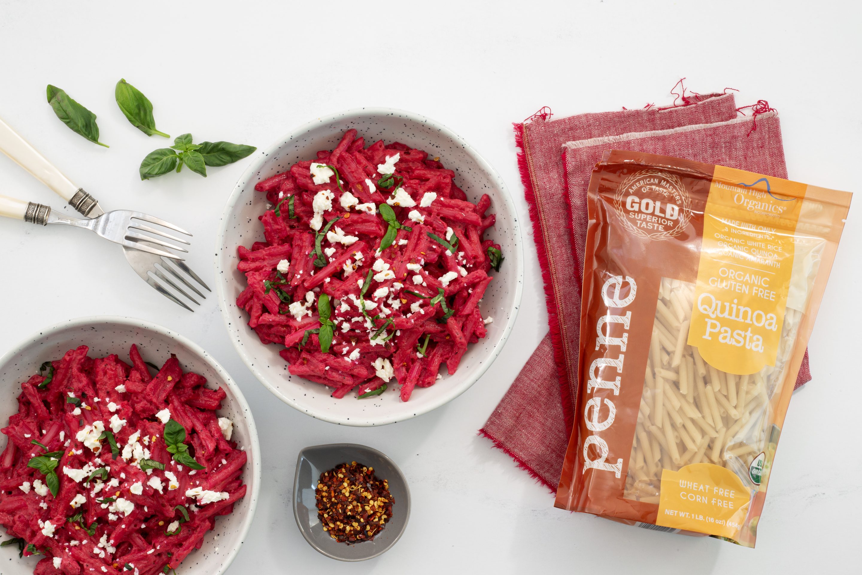 Gluten-Free Pink Beet Pasta with Feta